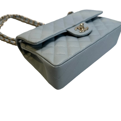 Used CHANEL Quilted Caviar CF23 Chain Shoulder Bag Light Blue GHW