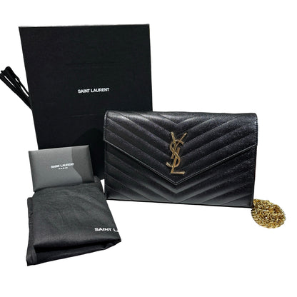Unused SAINT LAURENT Caviar Leather WOC Cross Body Bag Black GHW