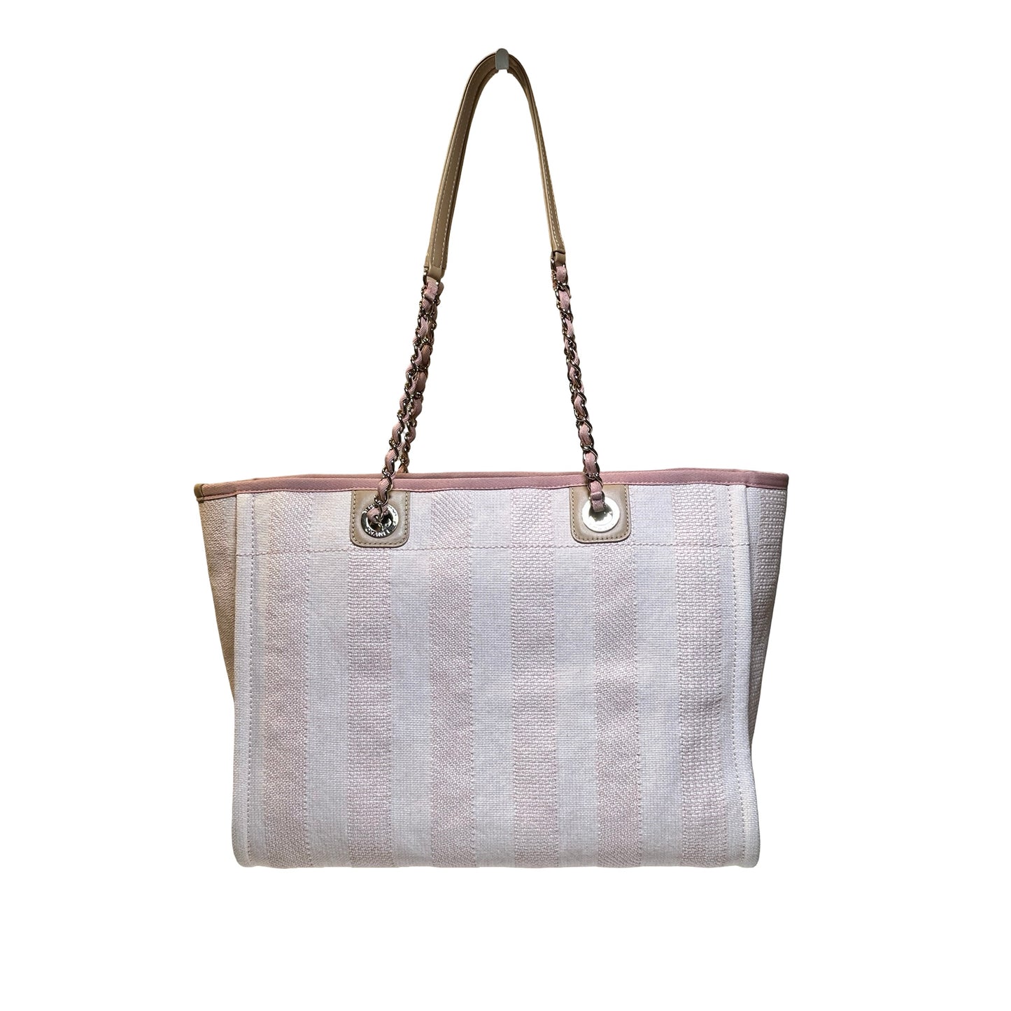 Used CHANEL Canvas Deauville Tote Shoulder Bag Pink GHW