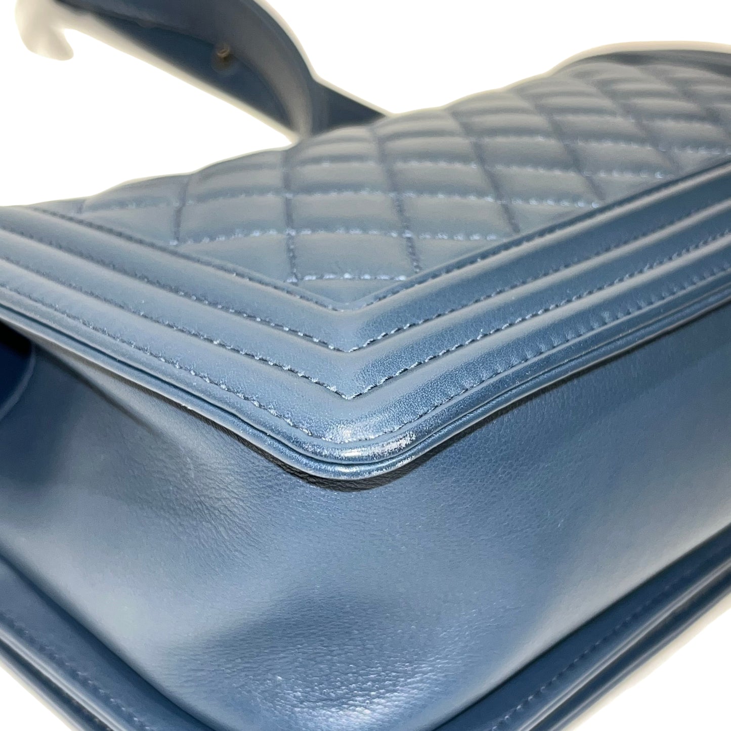 CHANEL BOY 25CM BLUE PHW CHAIN SHOULDER BAG [3001751]