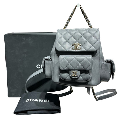 Used CHANEL Caviar Leather Small Duma Backpack Grey GHW