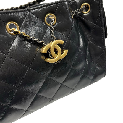 Used CHANEL Calfskin Leather Mini 25 Shoulder Bag Black GHW