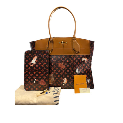 Used LOUIS VUITTON Monogram Catogram Neverfull MM Catogram Tote Bag Brown Orange Multicolor