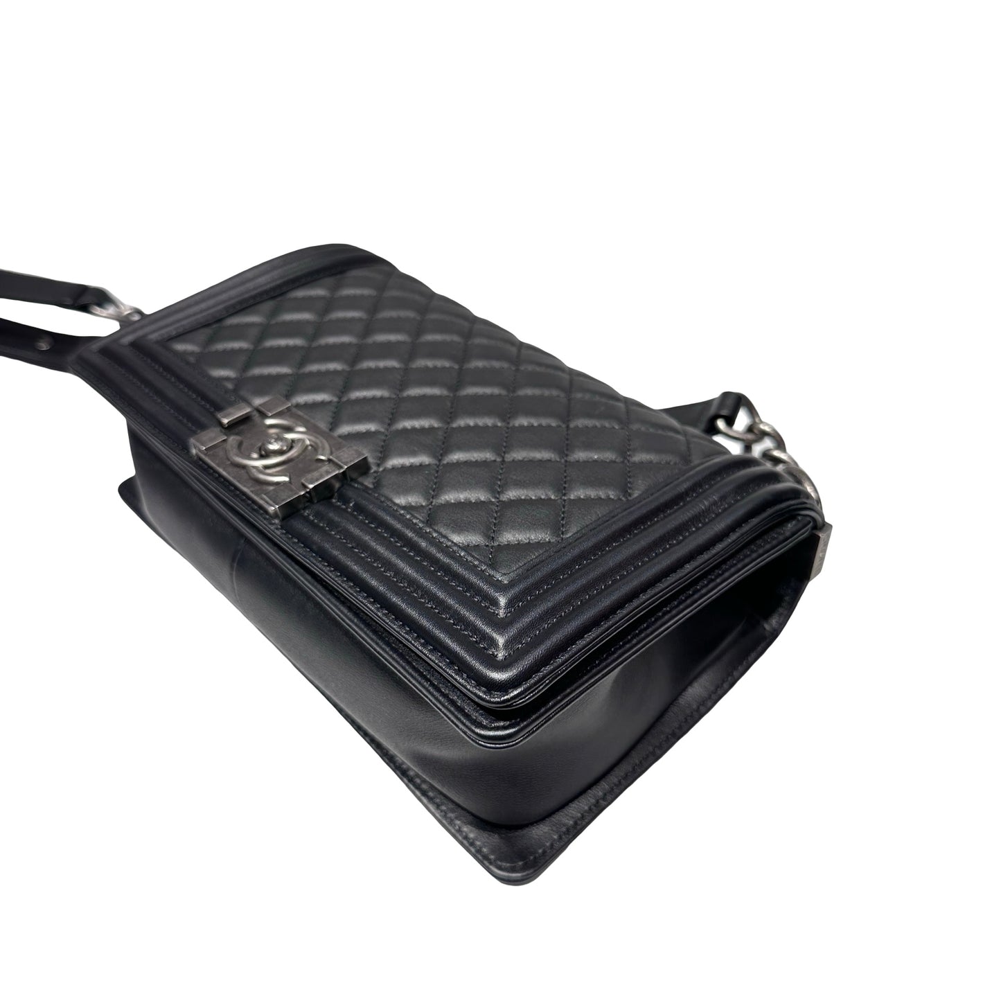 Used Chanel Boy 25cm Chain Shoulder Bag Black PHW
