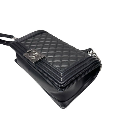 Used Chanel Boy 25cm Chain Shoulder Bag Black PHW