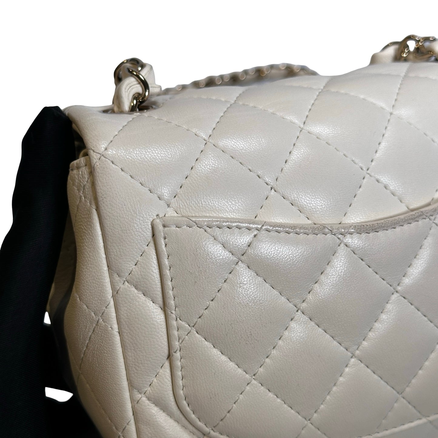 Used CHANEL Quilted Lambskin Classic Mini Rectangular Flap Bag Chain Shoulder Bag White GHW