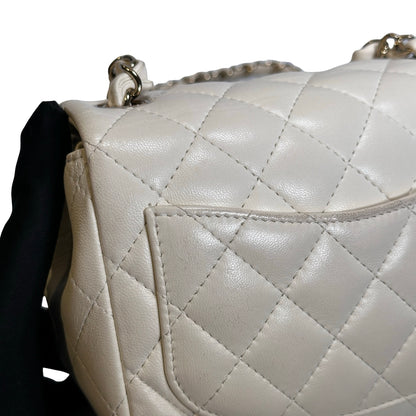 Used CHANEL Quilted Lambskin Classic Mini Rectangular Flap Bag Chain Shoulder Bag White GHW