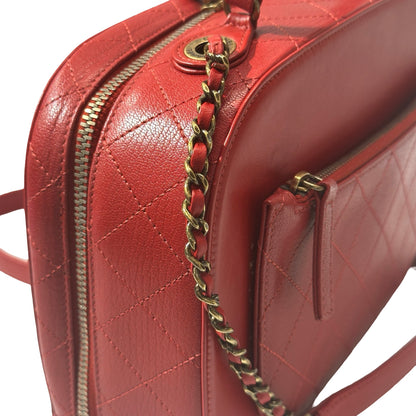 Used CHANEL Calfskin Leather Camera Bag Red GHW