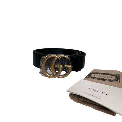Brand New GUCCI Leather Double G Marmont Belt Black GHW