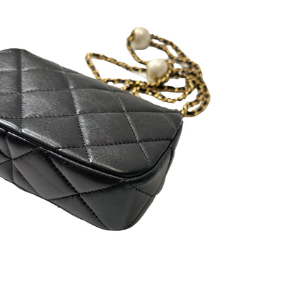 Unused CHANEL Mini flap 17cm Cross Body Bag Black GHW