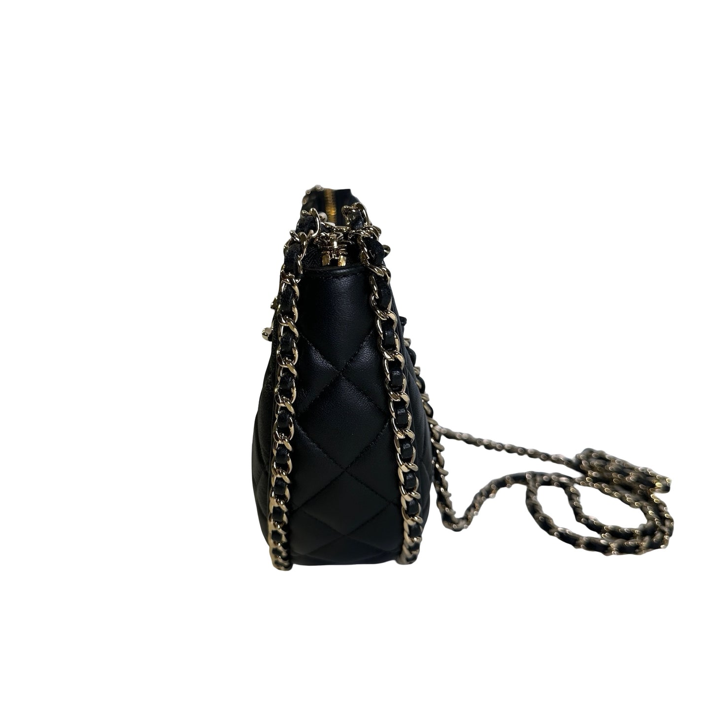 Used CHANEL Quilted Leather Quilted Hobo Hobo Bag Black Gold