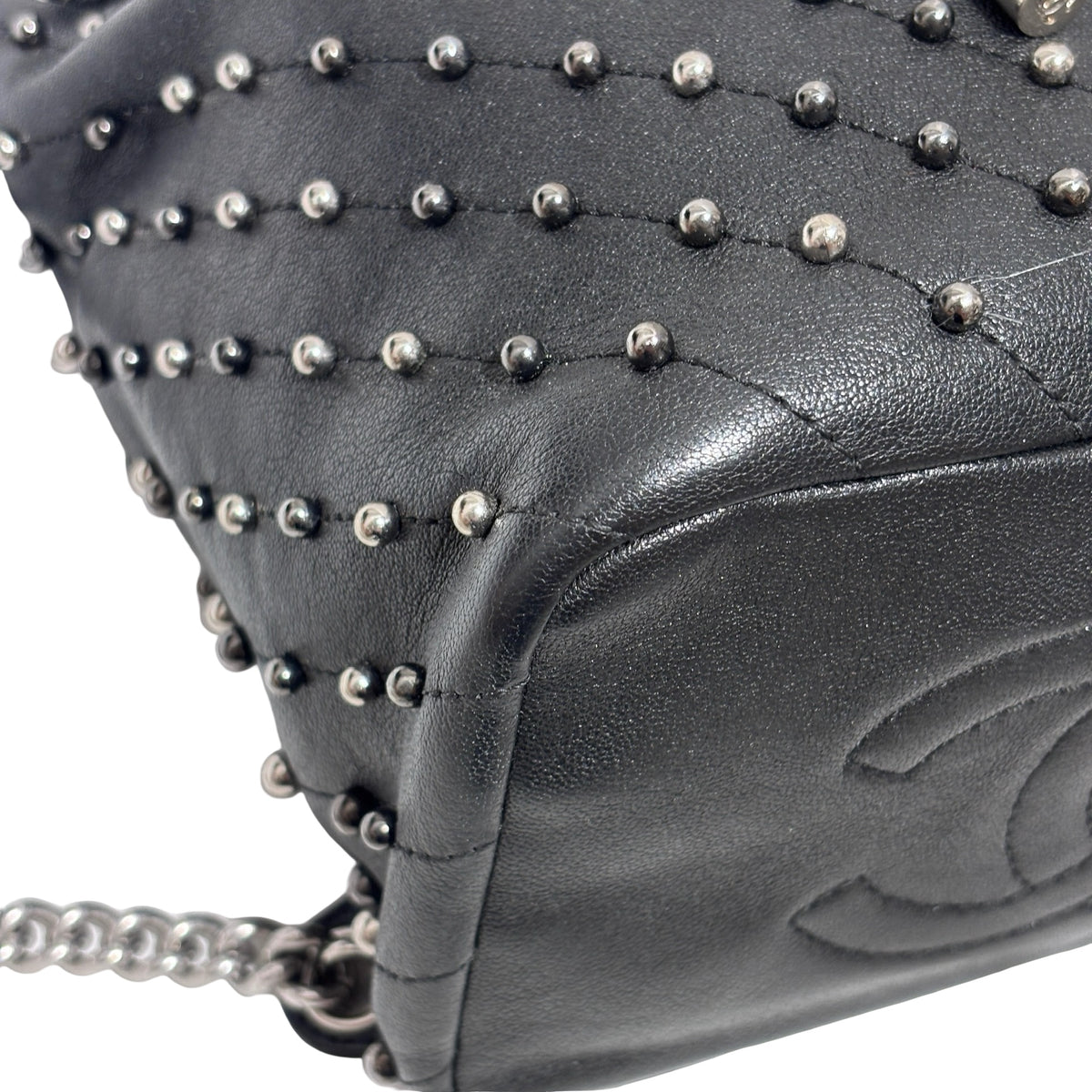 Used CHANEL Lambskin Studded Stud Wars Backpack Backpack Black Silver