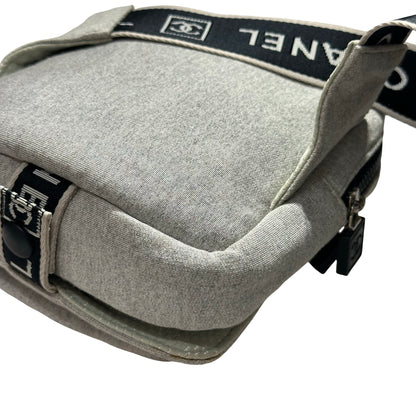 Used CHANEL Cotton CC Logo Sport Waist Cross Body Bag Grey PHW