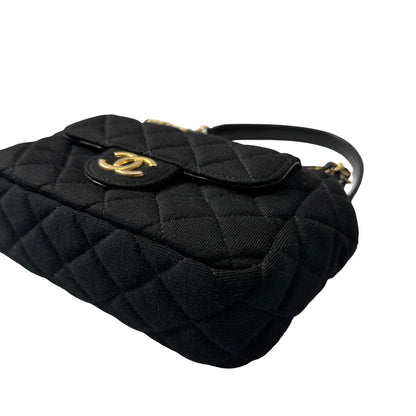 Used CHANEL Wool 23C hobo small wool jersey Shoulder Bag Black GHW