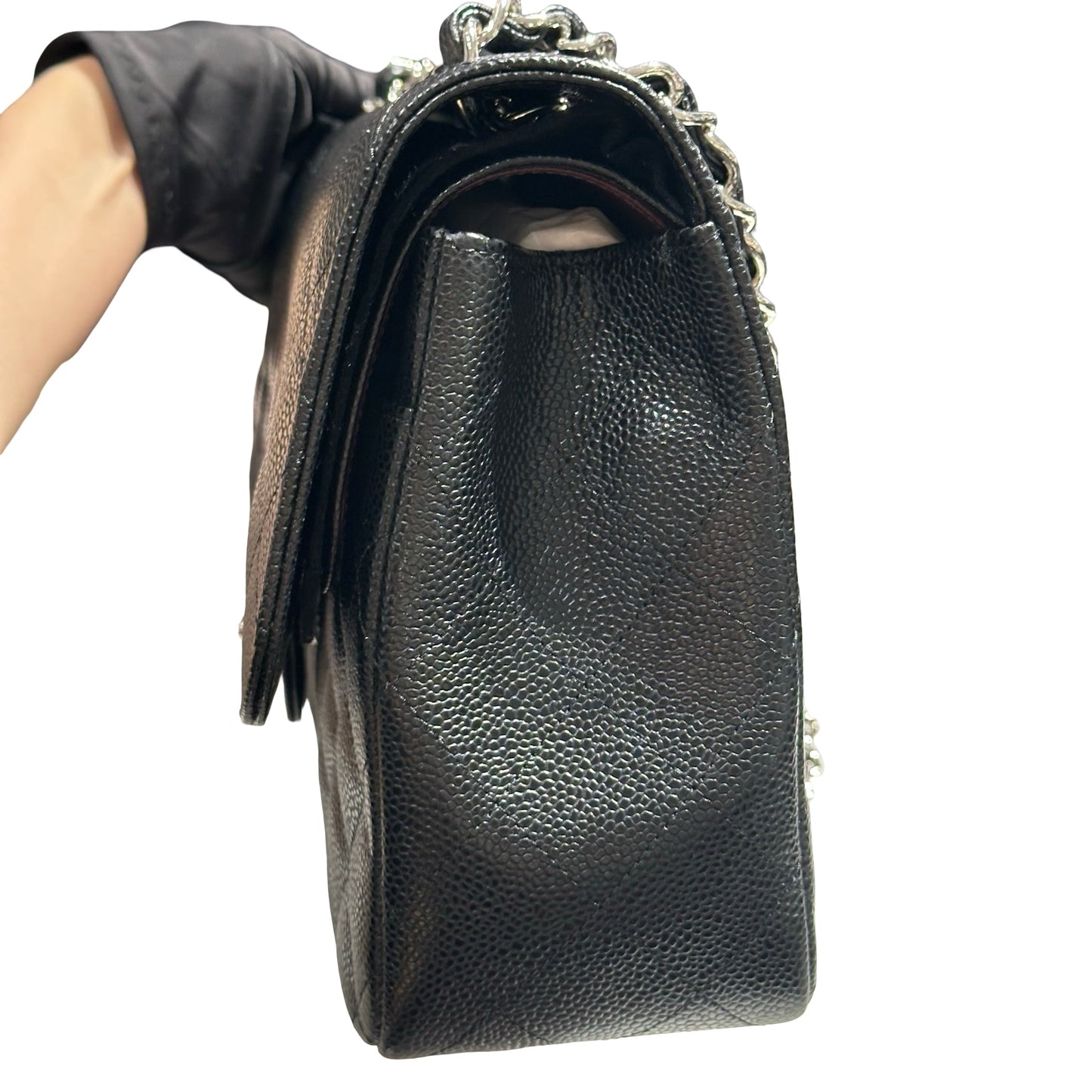 Used CHANEL Caviar Quilted Classic Flap Shoulder Bag Black Silver