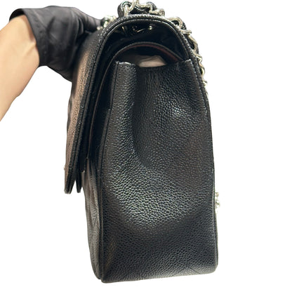 Used CHANEL Caviar Quilted Classic Flap Shoulder Bag Black Silver