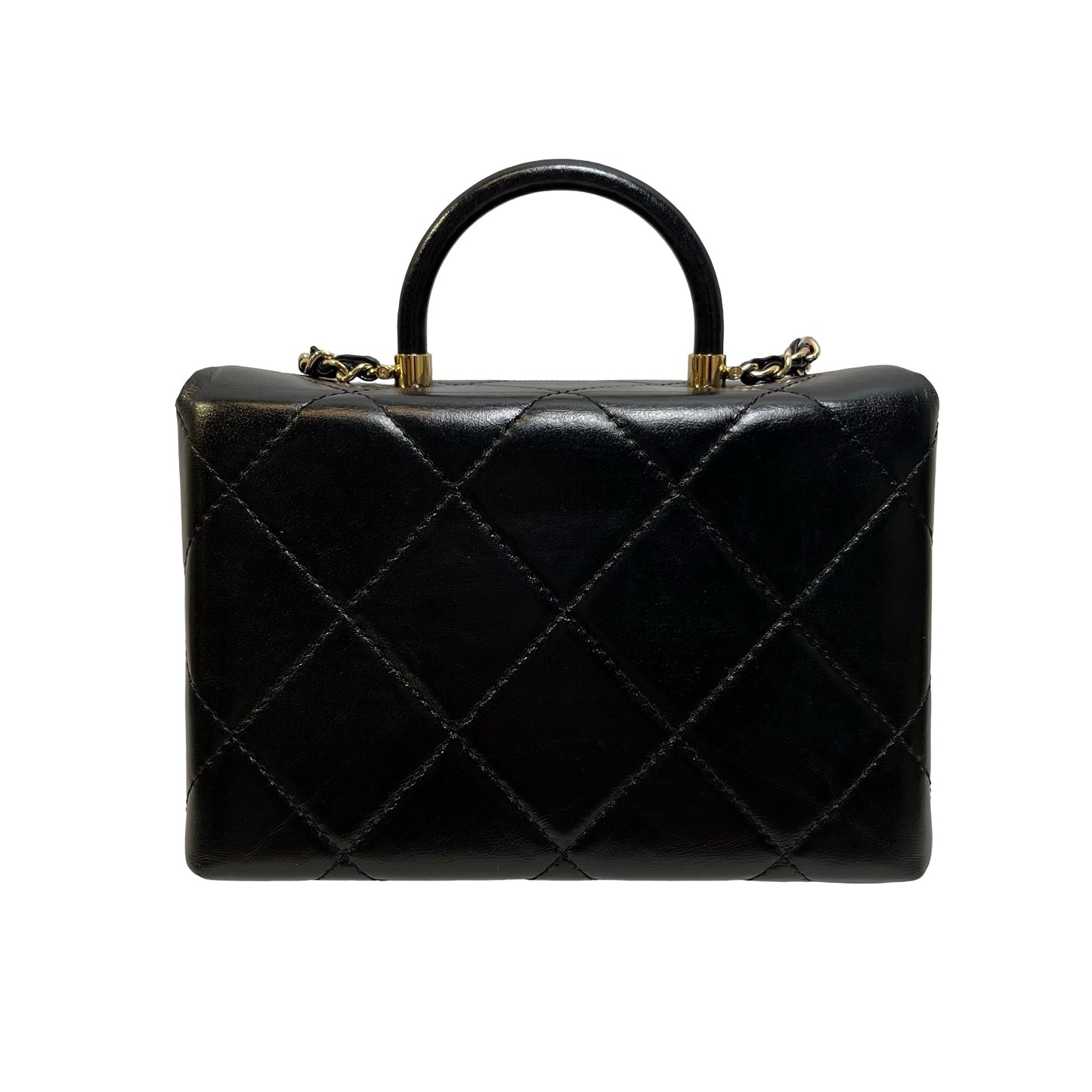 Used CHANEL Quilted Lambskin Mini flap bag with top handle Mini Bag Black Gold tone hardware