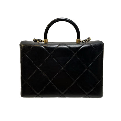 Used CHANEL Quilted Lambskin Mini flap bag with top handle Mini Bag Black Gold tone hardware