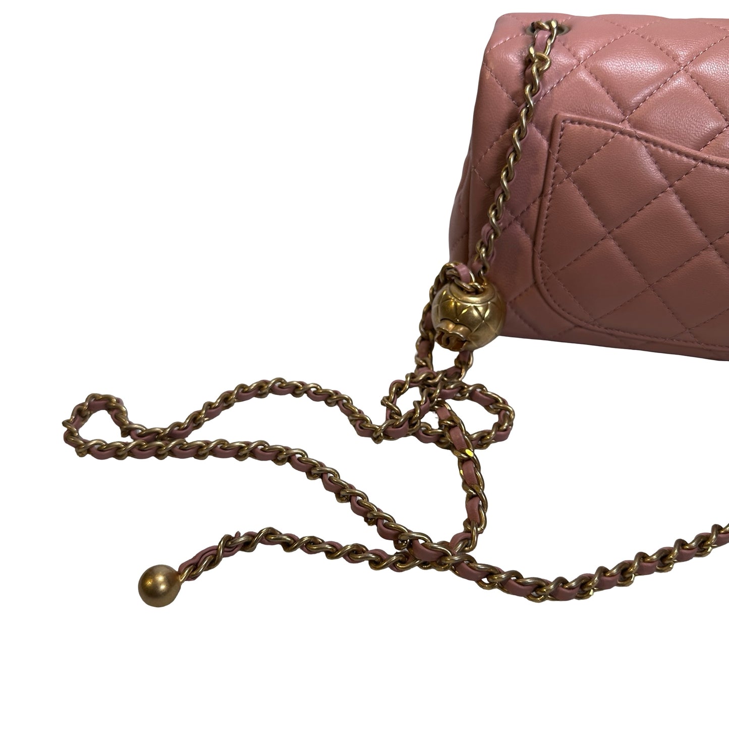 Used CHANEL Diamond Quilted Lambskin Mini Rectangular Flap Chain Shoulder Bag Pink