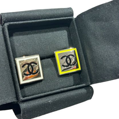 Used CHANEL PHW Used Chanel CC Logo Square Brooch Set Accessories White Green