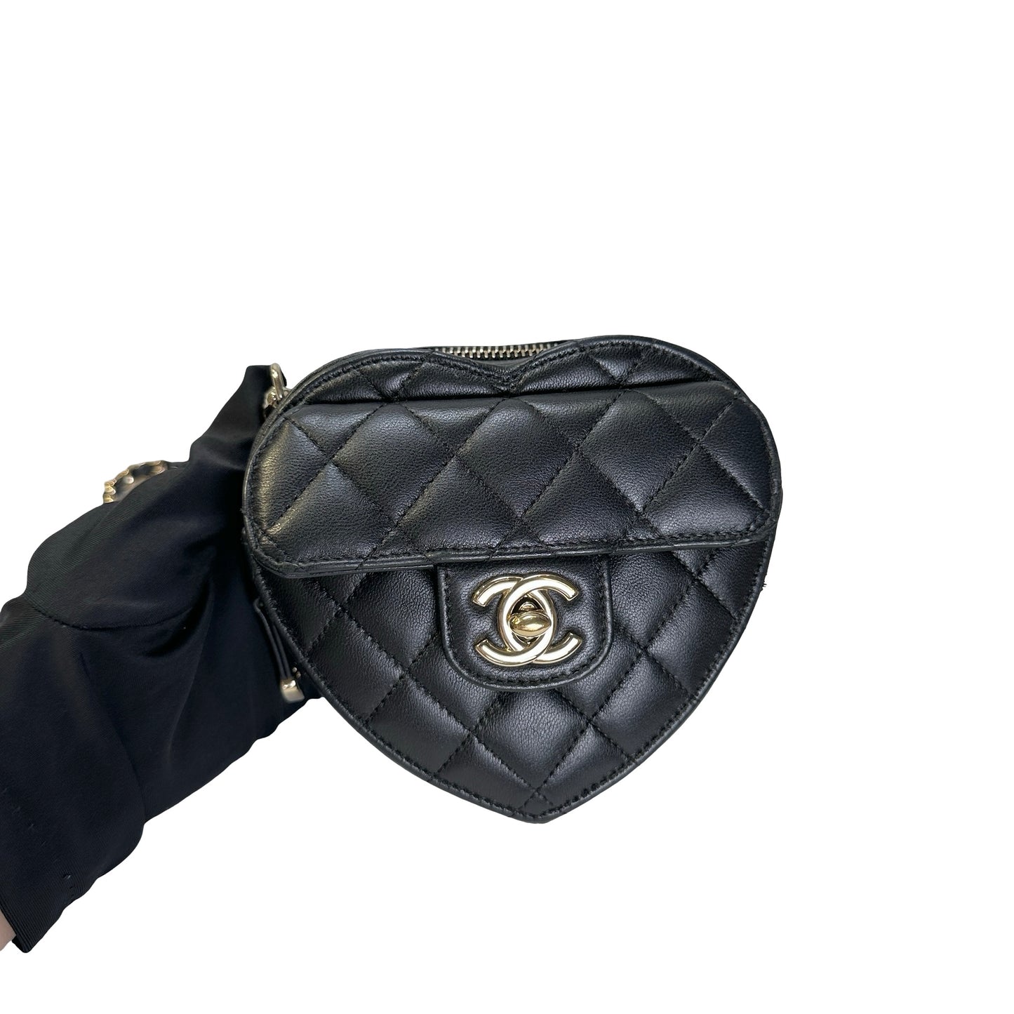 Used CHANEL Quilted Lambskin Heart Bag Mini Bag Black Gold