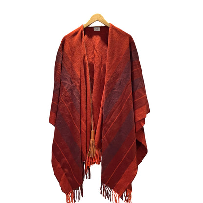 Used HERMES Stripes Poncho Clothes Red Orange Brown