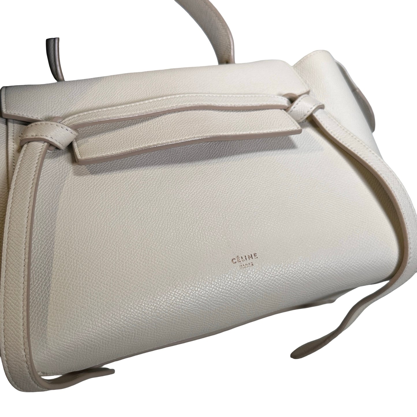 Used CELINE Grained Calfskin Belt Bag Handbag White GHW