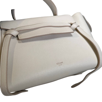 Used CELINE Grained Calfskin Belt Bag Handbag White GHW