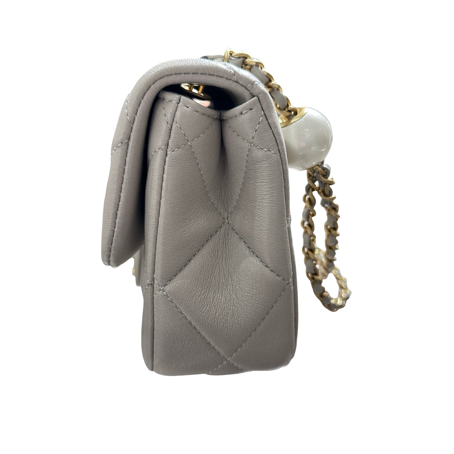 Used CHANEL Peal Crush Mini Flat 20cm Flat bag Grey GHW