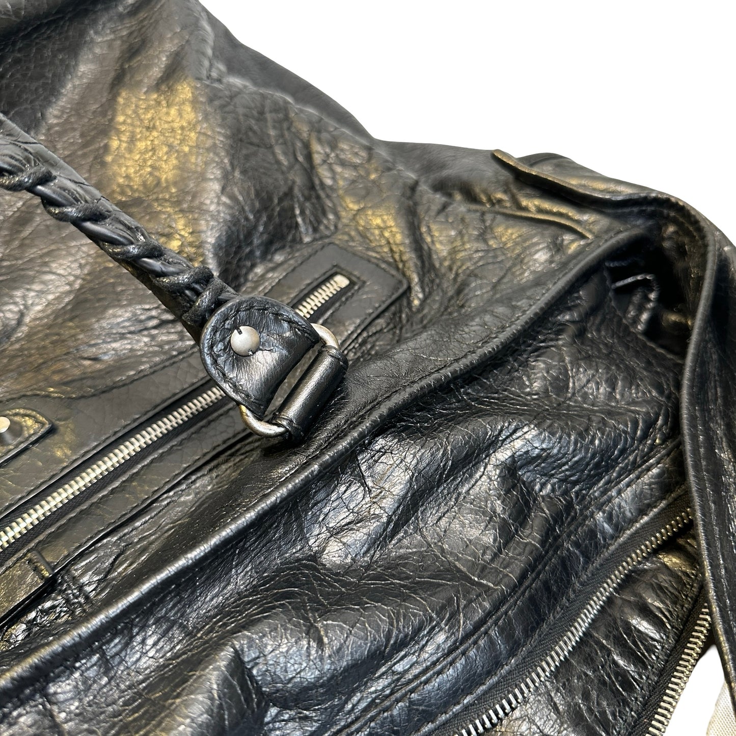 Used BALENCIAGA Leather Solid City Bag Handbag Black PHW