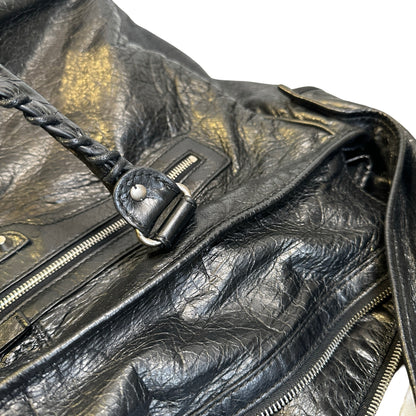 Used BALENCIAGA Leather Solid City Bag Handbag Black PHW