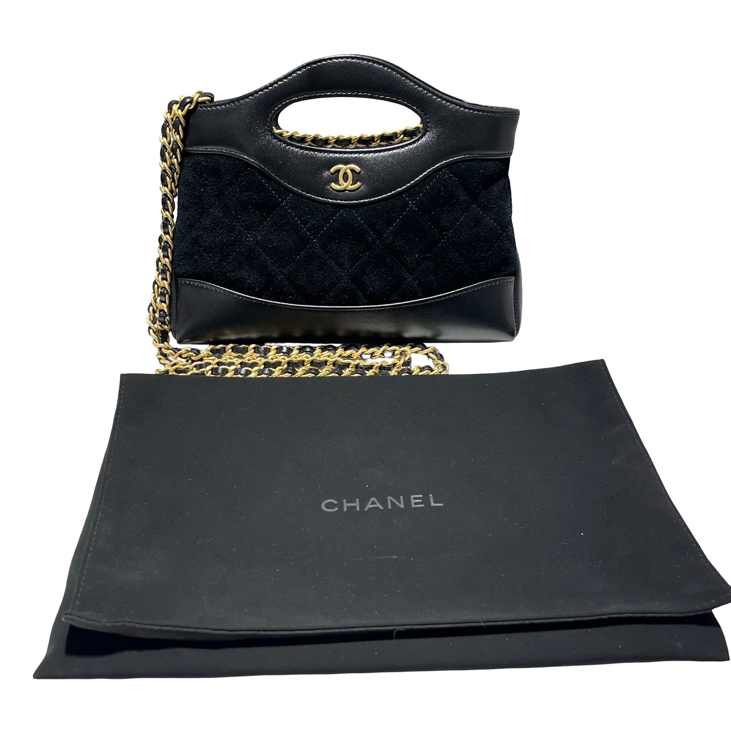 Used CHANEL Suede Lambskin Leather 31 Nano Handbag Black GHW