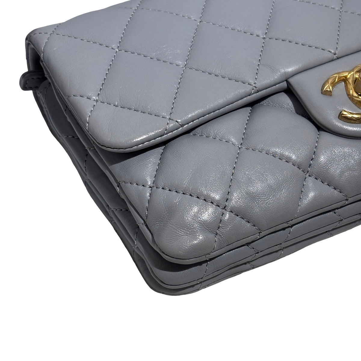 Used CHANEL Lambskin 22K all slide adjustable small flap bag Cross body bag Grey