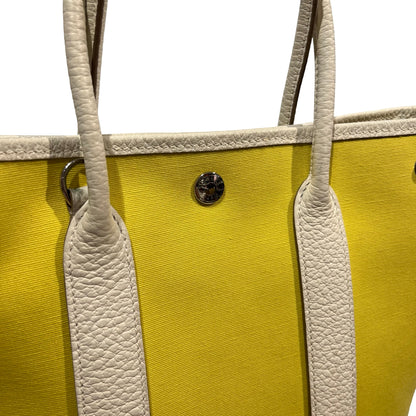Used HERMES Canvas Leather Garden File Tote Bag Yellow White