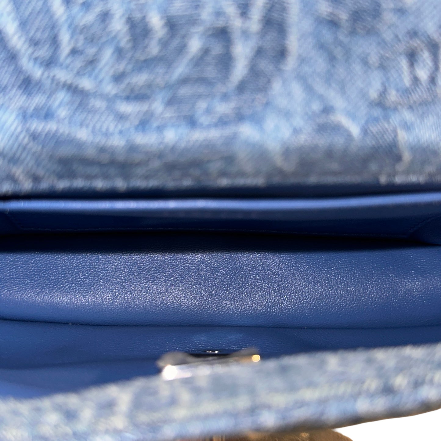 Used CHANEL Denim 23P CAMELIA HEART CRUSH FLAP Cross Body Bag Denim Blue