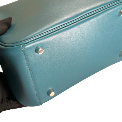 Used HERMES Leather Lindy Handbag Green