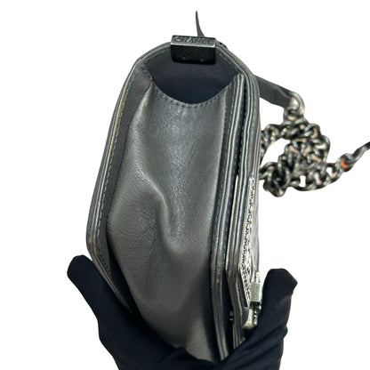 Used CHANEL Boy 20cm Cross Body Bag Grey PHW