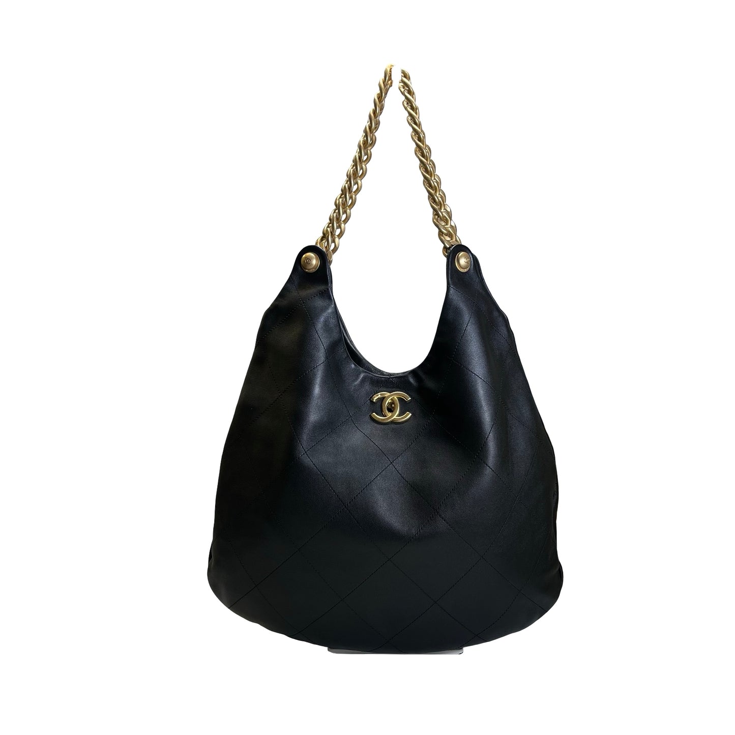 Used CHANEL Quilted Hobo Bag Hobo Bag Black Gold Hardware