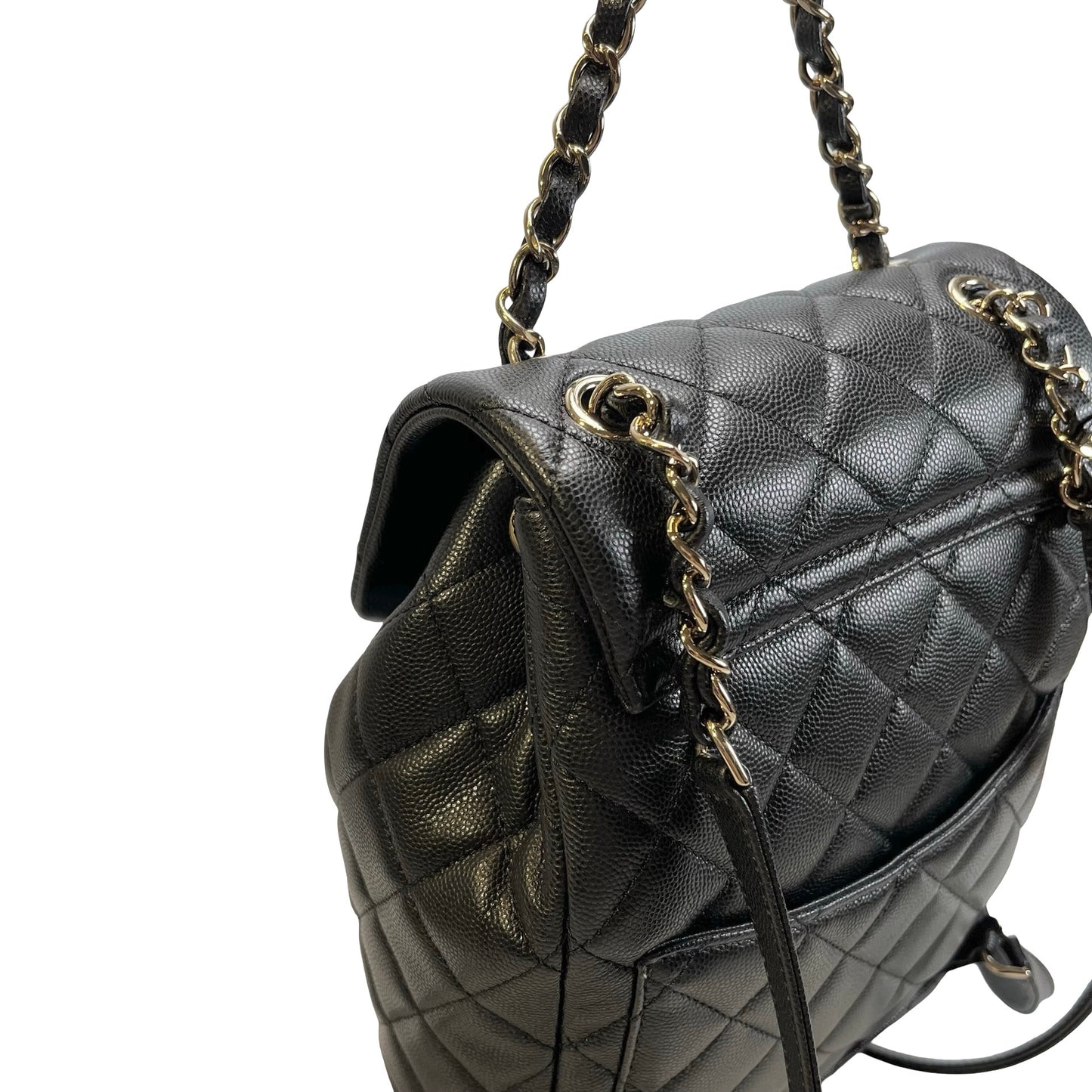 Used CHANEL Quilted Caviar Gabrielle Backpack Backpack Black Gold Hardware