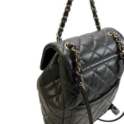Used CHANEL Quilted Caviar Gabrielle Backpack Backpack Black Gold Hardware