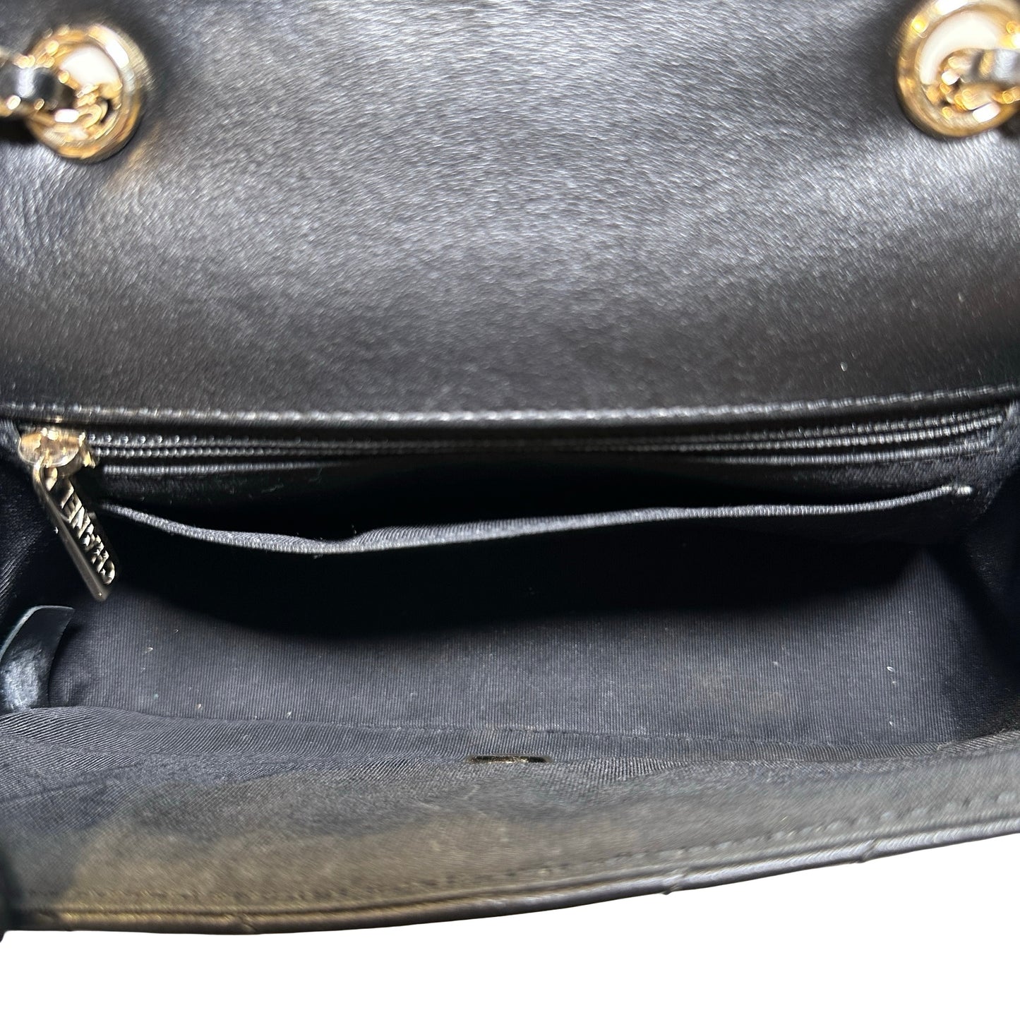 Used CHANEL Chevron Lambskin Chevron Flap Bag Chain Shoulder Bag Black Gold