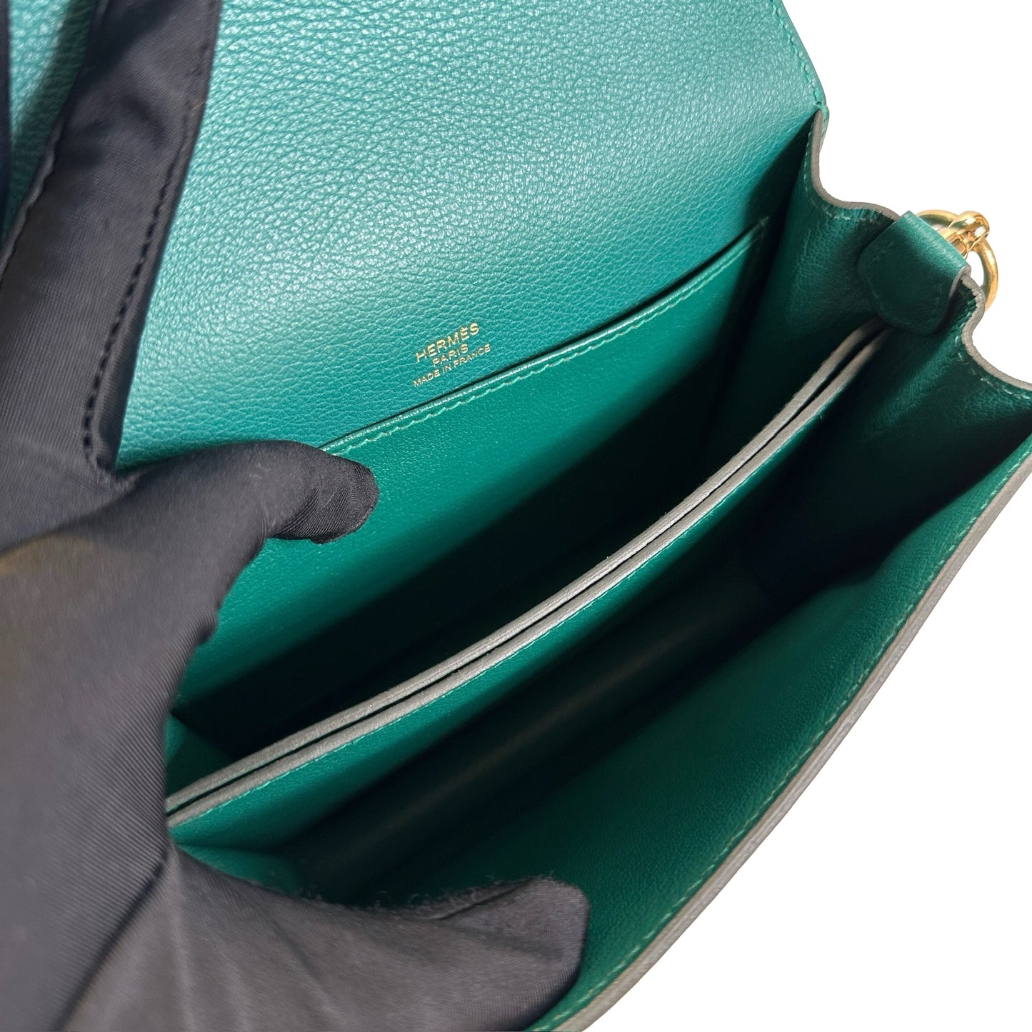 Used HERMES Clemence Mini Roulis Crossbody Bag Green Gold