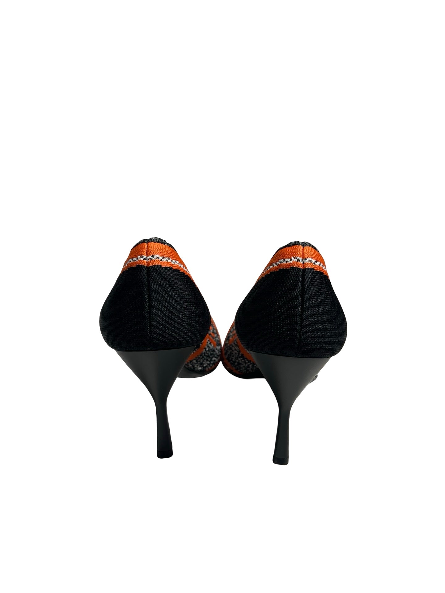 Used PRADA Fabric High Heels Shoes Black Orange