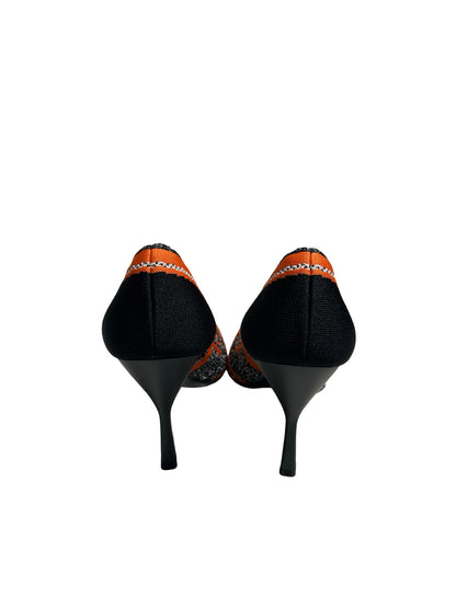 Used PRADA Fabric High Heels Shoes Black Orange