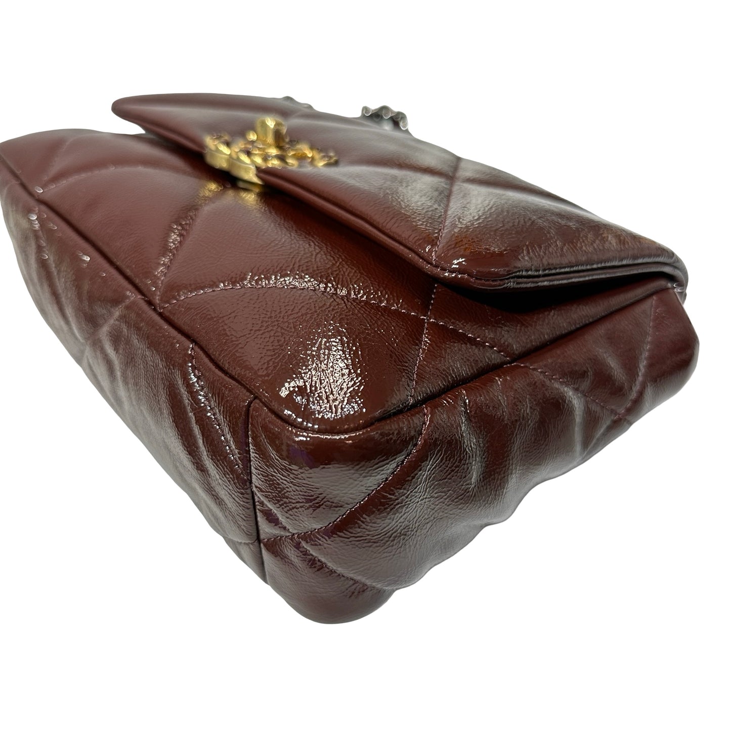 Used CHANEL Waxed Calfskin 19 Small Chain Shoulder Bag Brown GHW