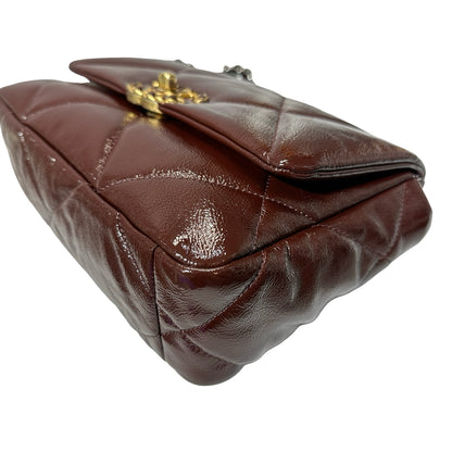 Used CHANEL Waxed Calfskin 19 Small Chain Shoulder Bag Brown GHW