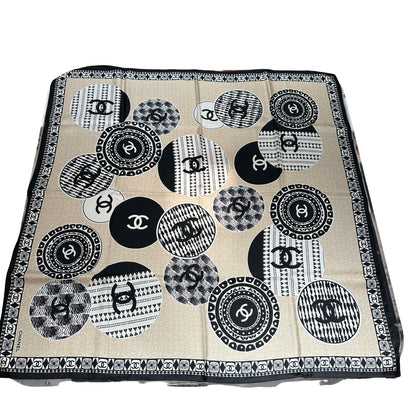 New Chanel Silk Scarf Black White Beige