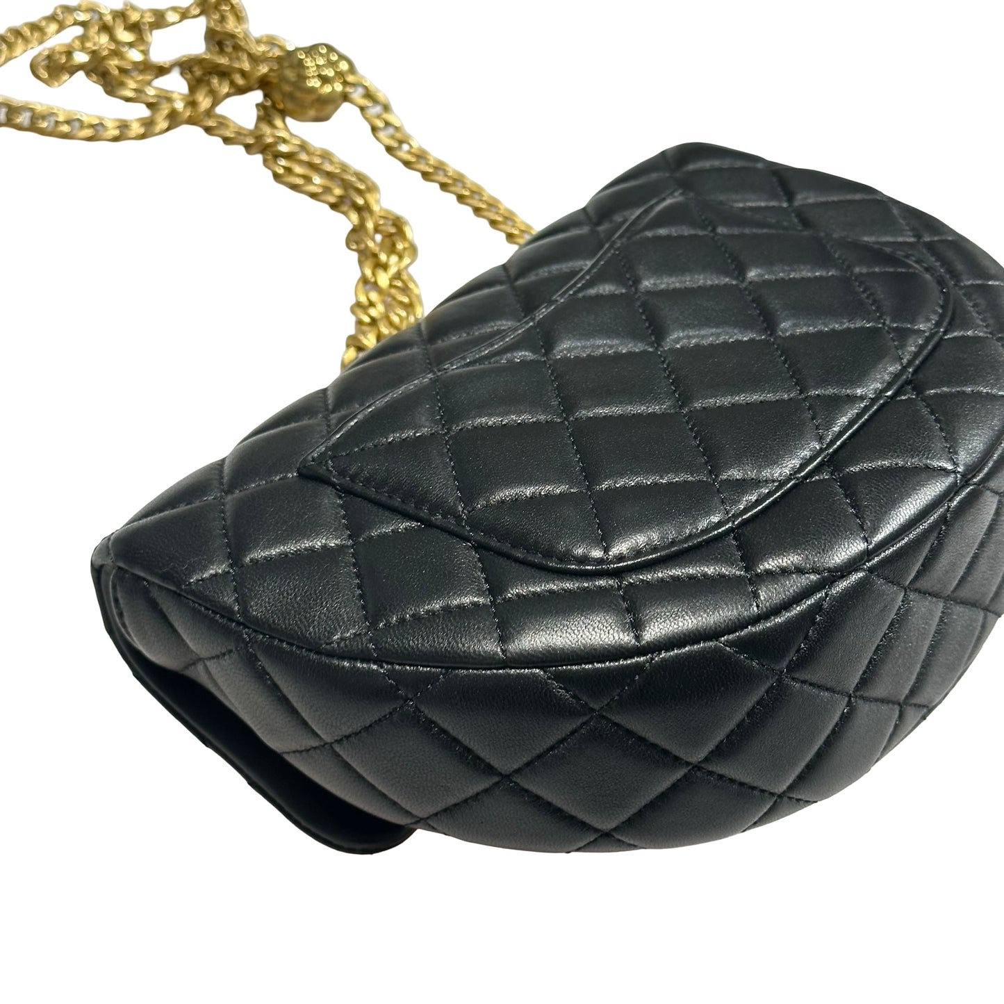 New CHANEL Lambskin Leather New CHANEL Lambskin Leather Hobo with Camellia Chain Shoulder Chain Shoulder Bag Black GHW