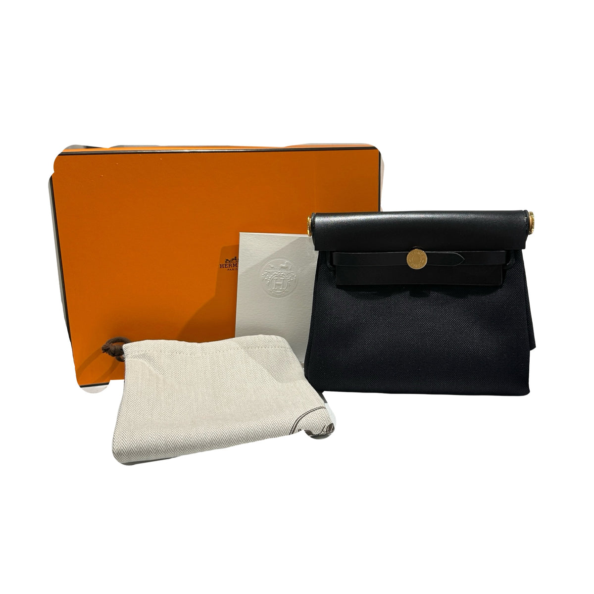 Brand New HERMES Toile Herbag Two Way Shoulder Bag Black Noir