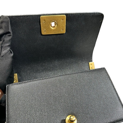 Used CHANEL Caviar Leather Boy 20cm Chain Shoulder Bag Black GHW